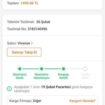 Vivense Siparişim Hala Gönderilmedi