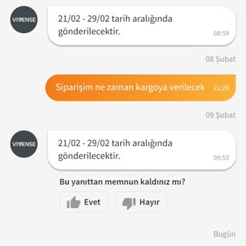 Vivense Siparişim Hala Gönderilmedi