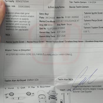 Honda CEM-ZEYTİNBURNU Servis Garanti Dışı Uygulama Hk.