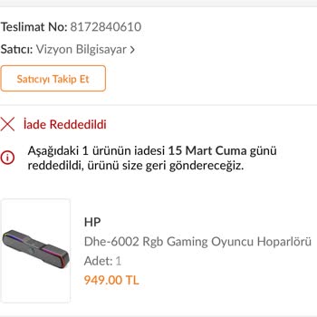 Trendyol HP-6002 Hoparlör Ücret İadesi