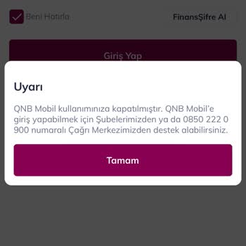 QNB Mobil Kullanımınıza Kapatılmıştır.