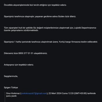 Spigen Türkiye Ürünlerimin Teslim Edilmemesi