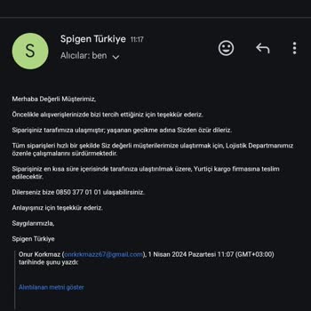 Spigen Türkiye Ürünlerimin Teslim Edilmemesi