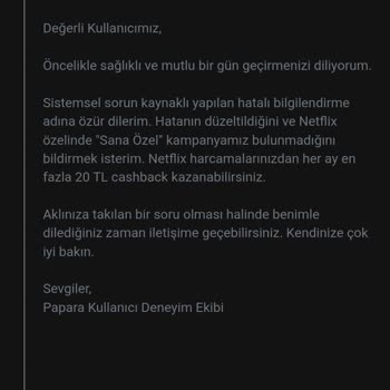 Papara Netflix Cashback Hatası: Vaat Edilen İadenin Yapılmaması