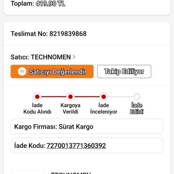 Technomen Arıza Nedeni İle İade Ettim İade Onaylanmadı