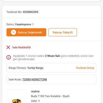 Cep Ekspress Kulaklık İade Reddi