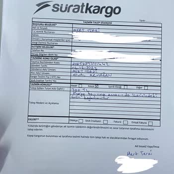 Tanzime Giden Durumun Sürat Kargo Tarafından Gereği Yapılmaması