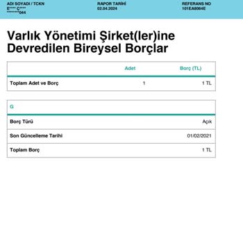 Findeks Varlik Şirketine Borç Kapatma