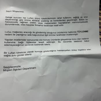 Lufian Garantiden Dönen Ayıplı Ürün