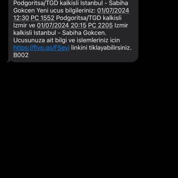 Pegasus Karadağ-İstanbul Uçuşunu Karadağ-İzmir Olarak Değiştirmiş!