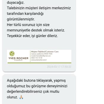 Yves Rocher Müşteri Hizmetleri Geri Dönüş Yapmıyor