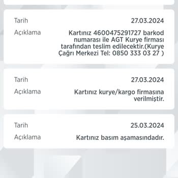 AGT Kurye (aynigunteslim.com) Kart Teslim Edilmemesi