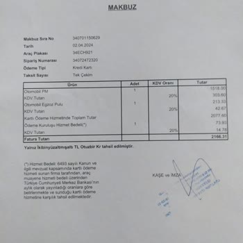 TÜVTÜRK Fatura Talebi - Araç Muayene Hizmeti