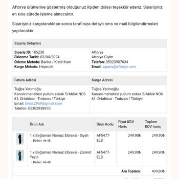 Aftorya Giyim Güvenilir Bir Site Değil Lütfen Geri Dönüş Sağlayın
