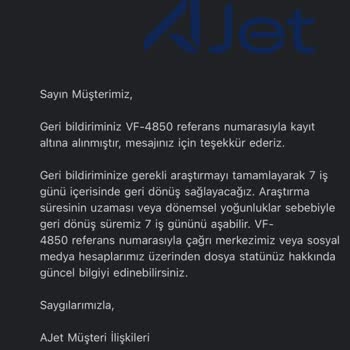 Ajet Sefer İptalinden Ötürü İademi Sağlamıyor