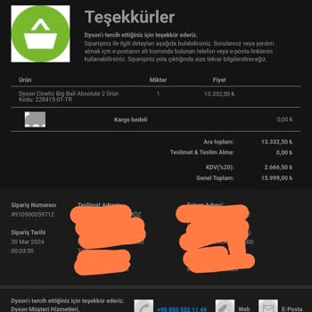 Dyson Siparişinin Sisteme Düşmemesi
