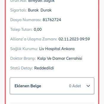 Allianz Sigorta Allianz Tamamlayıcı Sağlık Sigortası / Provizyon Vermeme Israrı
