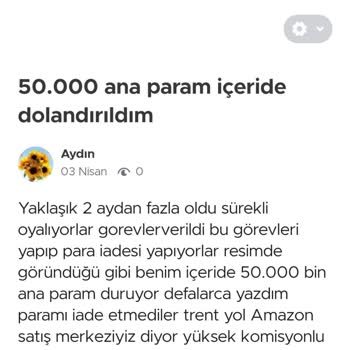 Amazon 50.000 TL Ana Paramı İade Etmediler