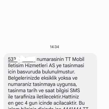 TT Mobil'e Talebim Olmamasına Rağmen Numaram Taşınmaya Çalışılmaktadır