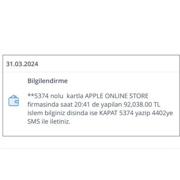 Apple Store K. Kartımdan İzinsiz Ve Yetkisiz 92.038.00 TL Çekti