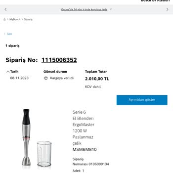 Bosch Elektrikli El Aletleri Bosch El Blenderi Kırık Gelen Ürün