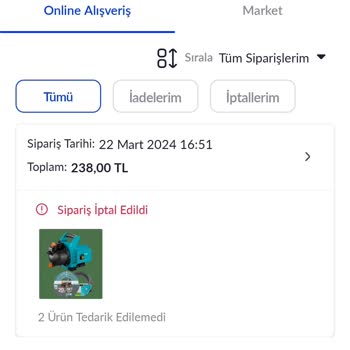 Pazarama Satıştaki Ürününün Tedarik Edilemediği Belirtilerek İptal Edilmesi