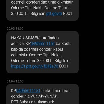 PTT Kargo PTT'dan Gelen Alıcısı Olmadığım Kargo Hakkındaki SMS Bilgilendirmeleri