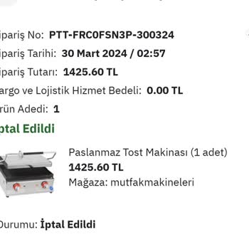 E. M. S Mutfak Makineleri Siparişimi İptal Ettiler