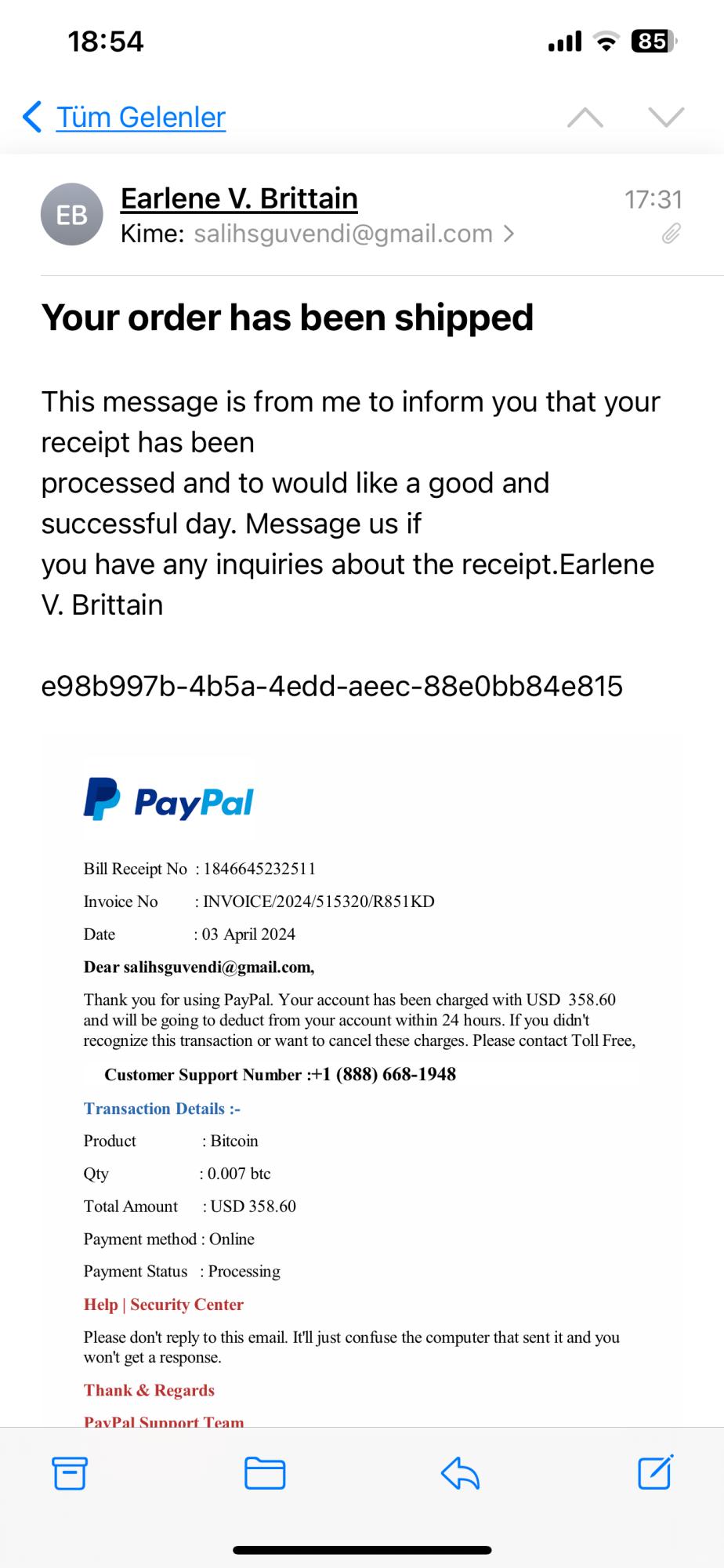 PayPal Bitcoin Mail Gönderimi - Şikayetvar