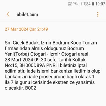 Obilet.com Paramı Geri İade Etmiyor.