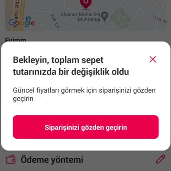 Yemeksepeti Sepet Tutarı Uyarısı