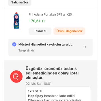 Hepsiburada Tedarik Sebebiyle Ürün İptali