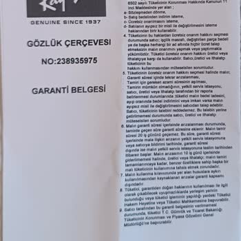 Luxottica Gözlük Endüstri Ve Tic A. Ş. Rayban Yedek Parça Getirmiyor
