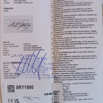 Luxottica Gözlük Endüstri Ve Tic A. Ş. Rayban Yedek Parça Getirmiyor