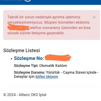 Allianz Hayat ve Emeklilik Allianz BES Otomatik Sözleşme İptali.