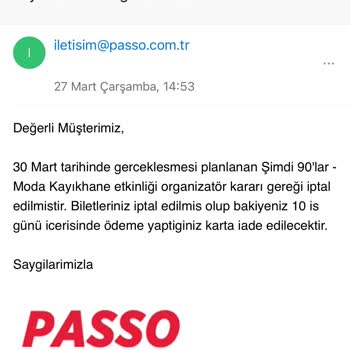 Passo İptal Edilen Etkinlik Ücret İadesi