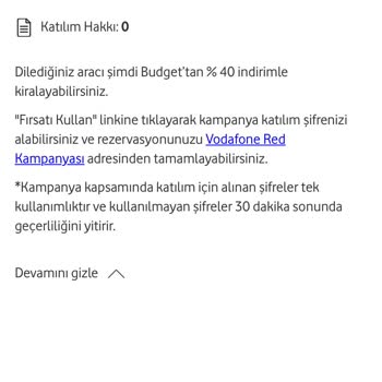Vodafone Budget %40 İndirim Fırsat Kuponunu Vermemesi