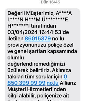 Allianz Sigorta Alliance Sağlık Sigortası Provizyon Sorunu