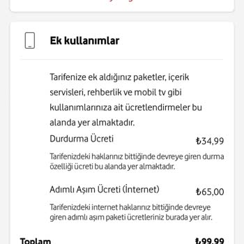 Vodafone Durdurma Özelliği Olmasına Rağmen Aşım Ücreti Yansıtmış