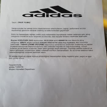 Boyner'den Adidas Ayakkabı İlk Kullanımda Sağ Ön Tarafı Çöktü