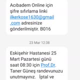 Eskişehir Acıbadem Hastanesi 25.03.2024 Tarihinde Ortopedi Bölümüne R