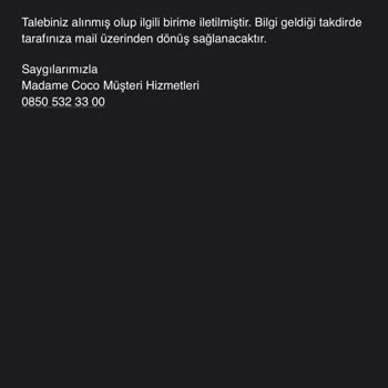 Madame Coco Yanlış Kargo Gönderimi Ücret İadesi Yapılmadı