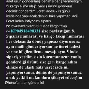 Madame Coco Yanlış Kargo Gönderimi Ücret İadesi Yapılmadı