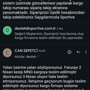 Sportive Siparişim Kargolanmadı, Bilgi Karmaşası Yaşıyorum!
