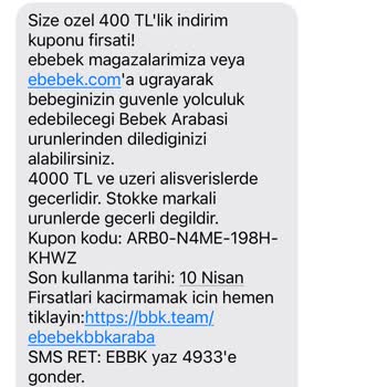 Ebebek Yanlış SMS Bilgilendirmesi İle Mağdur Ediyor