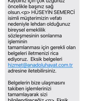 Anadolu Hayat Emeklilik İş Bankası BES Emeklilik Vefat İadesini Yapmıyor