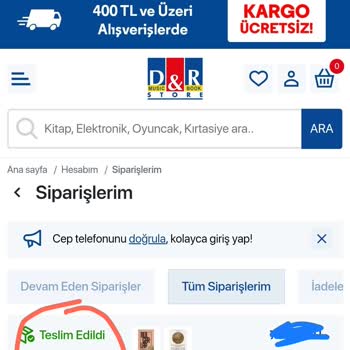 D&R Siparişimi Teslim Almadığım Halde Teslim Edildi Görünüyor