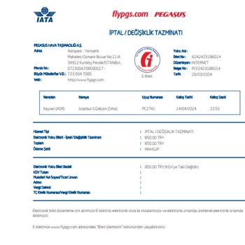 Pegasus Bilet Değişikliğinde Uygulanan Ceza Politikası
