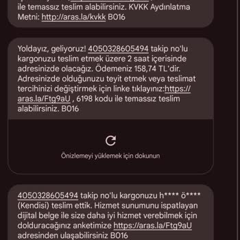 Aras Kargo'nun Bana Ait Olmayan Kargo Mesajları Göndermesi