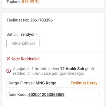 Satıcı Trendyol Stanley Termos İade Almaması.